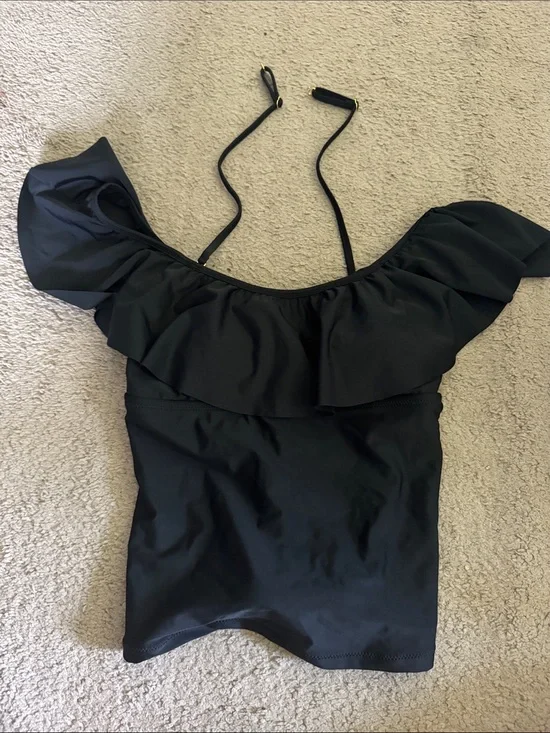 Womens Black Ruffled Tankini Swimsuit Top size medium