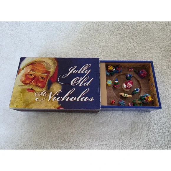 Vintage Jolly Old Nicholas Musical Santa Workshop Diorama Box Christmas Decor