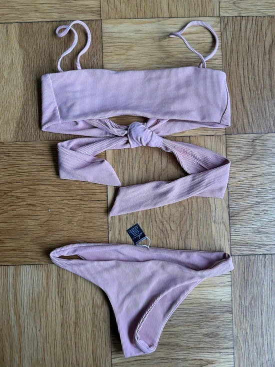 Same Swim $258 Ribbed Bandeau Bikini Set, Size XS, Blush Pink, EUC