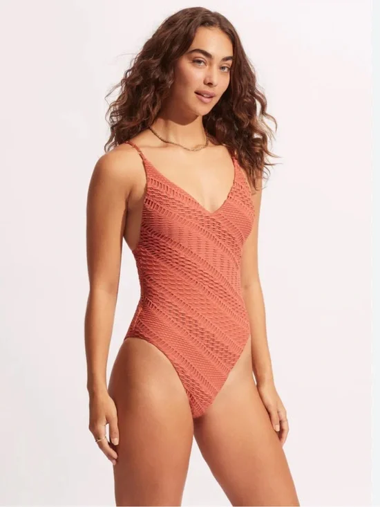 Seafolley Marrakesh V Neck One Piece - Cinnamon. Crochet swimsuit. Boho. 4