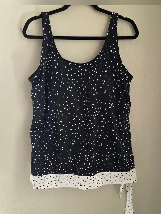 Swimsuits For All Women's Side Tie Blouson Tankini Top Polka Dot 16 NWOT