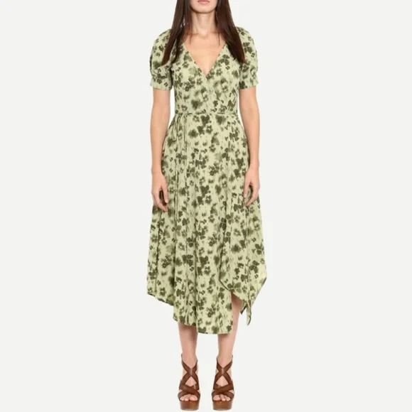 Michael Kors Asymmetrical Green Floral Dress