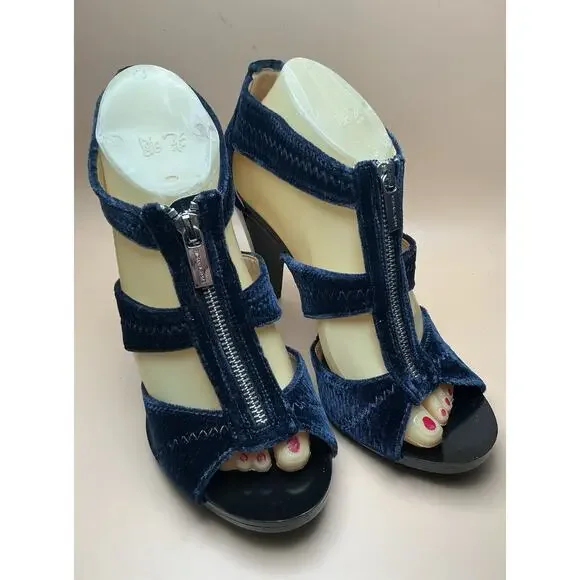 Michael Kors Berkley Blue‎ Velvet T-Strap Sz 9M, Preowned