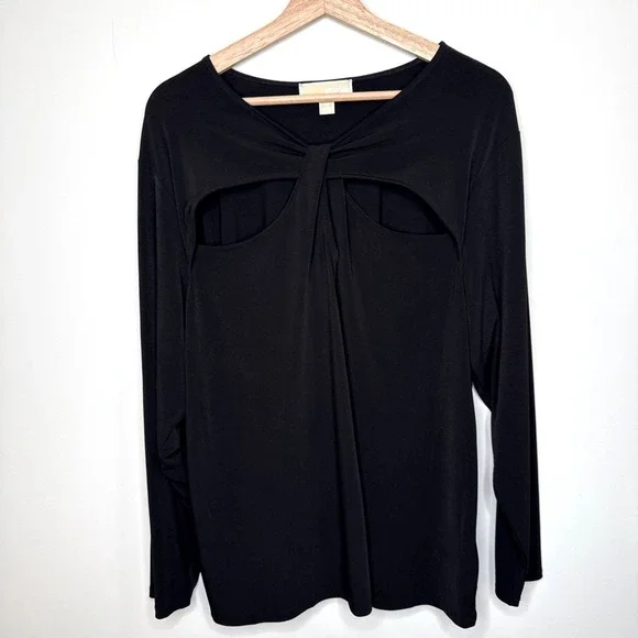 Michael Kors Shirt Blouse Women's 3X Black Long Sleeve‎ Cutout Slinky Stretch