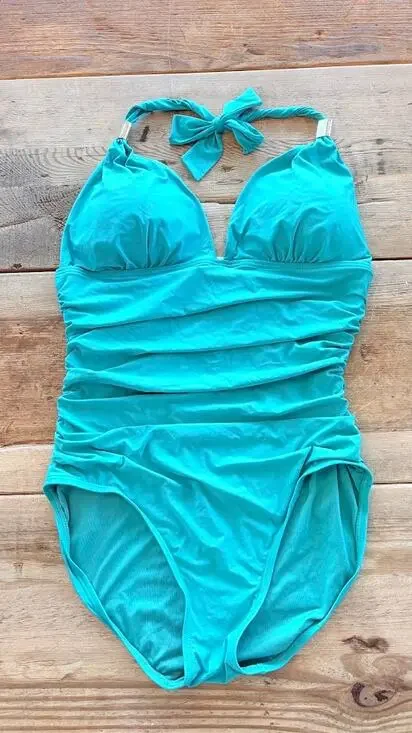 Calvin Klein Teal Green SIZE 10 Shirred Halter One Piece