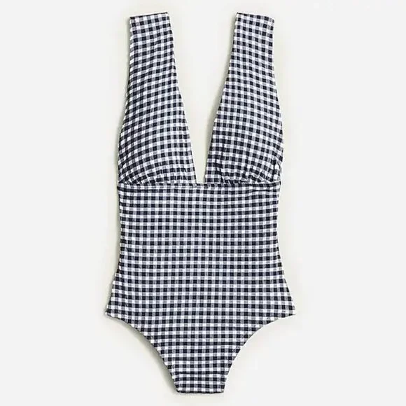 NWT J. Crew V-Neck One-Piece Gingham Swimsuit Retro/Resort/Vacation/Beach 12