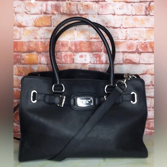 MICHAEL KORS Black Pebbled Leather Hamilton East West  Convertible Shoulder Bag