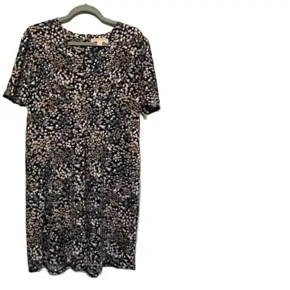 MICHAEL Michael Kors Sz.XL, Floral Print Textured‎ Knit V neck Shift Dress EUC