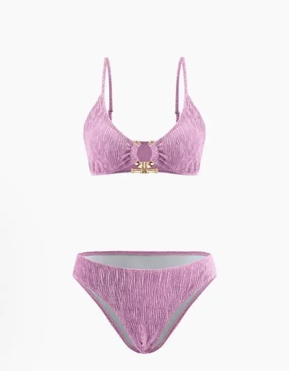 Micas Mauve Velvet Two Piece Bikini Swim Set Size L Large NWT