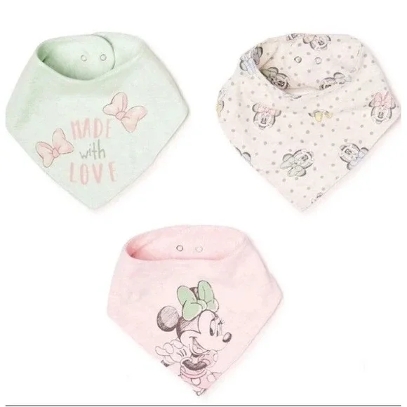 Lot Of 2 Disney Baby Wishes + Dreams Minnie Mouse Baby Bibs 3 Per Pack