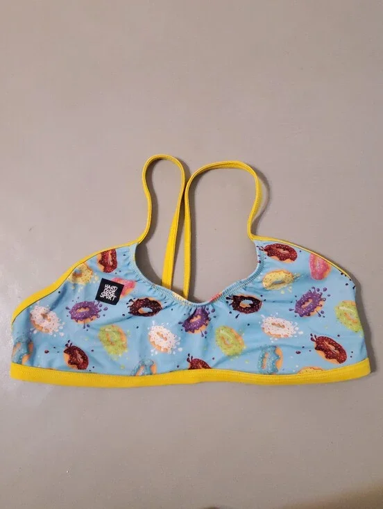 Hardcore Sports Women's Blue Donuts T-back Swim‎ Bra Top Large