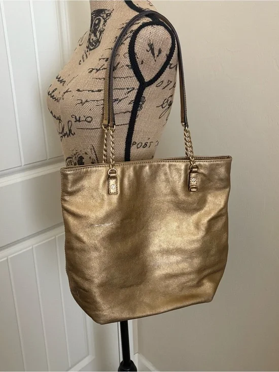 Michael Kors Dark Gold Metallic Tote Shoulder Bag - USED - for DIY?