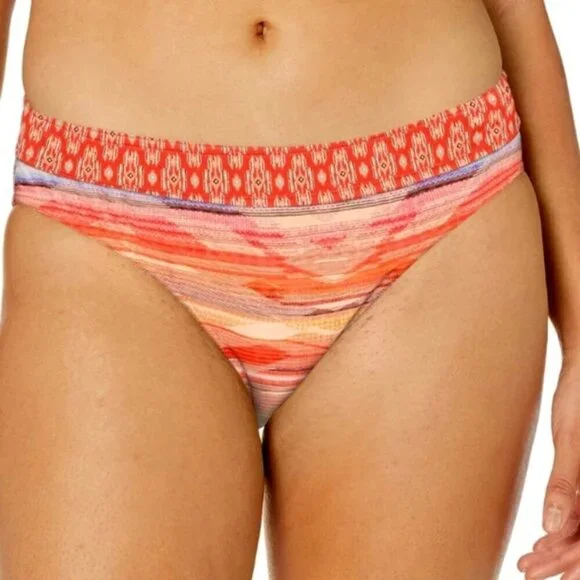 Prana Ramba Bikini Bottom Peach Bonita Swim Boho Print Mid Rise Full Seat Large‎