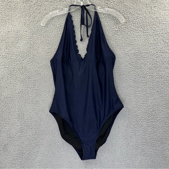 J. Crew Scalloped Plunge V Neck One Piece Swimsuit Travel Beach Women's Large
