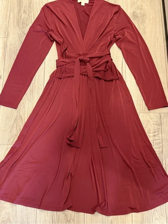 Michael Kors Long-Sleeve Wrap Dress in Burgundy