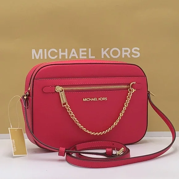 MICHAEL KORS  Jet Set Large Saffiano Leather Crossbody Bag ELECTRIC PINK COLOR