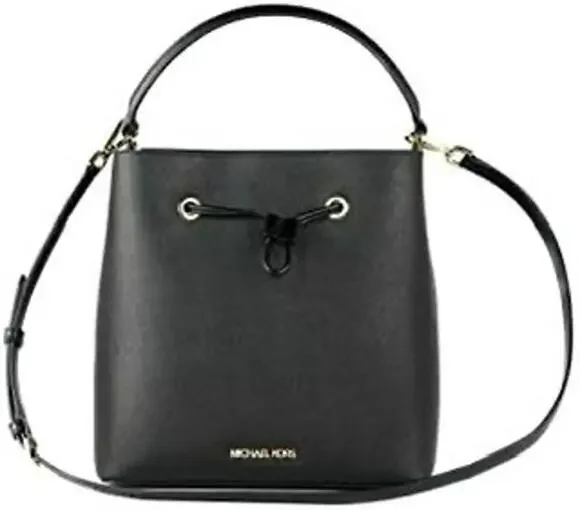 Michael Kors Black Saffiano Leather Drawstring Bucket Crossbody Shoulder Bag