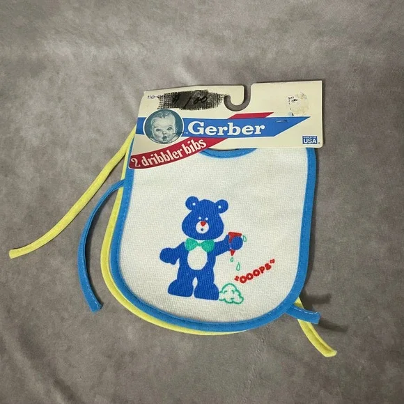 Gerber Dribbler Bibs‎ Kids OS White NEW Vintage 1989 Teddy Bear 2-Pack USA Made