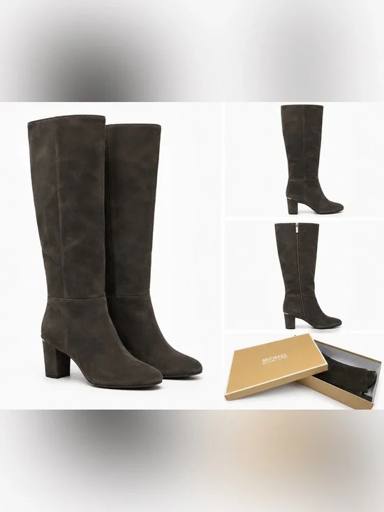 Michael Kors Brown Suede Knee-High Block Heel Boots