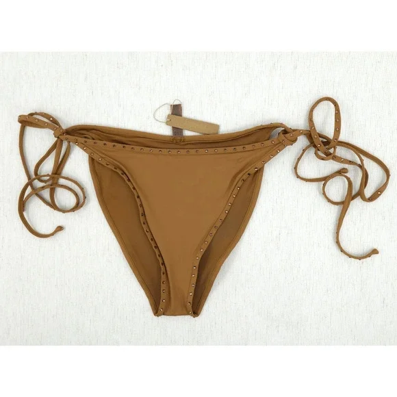 SKIMS‎ Rhinestone Swim Tie Bikini Bottom Womens 3X Almond Beachwear