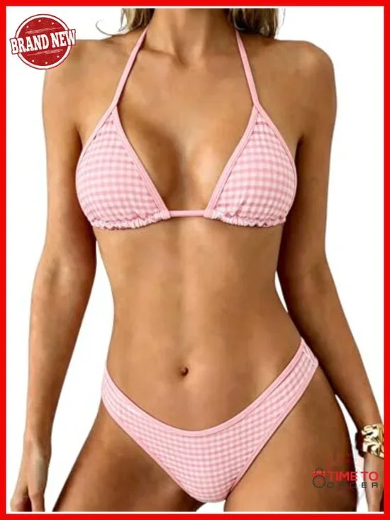 Halter Bikini Set - Triangle Top, High Cut Bottom, 2 Piece Swimsuit