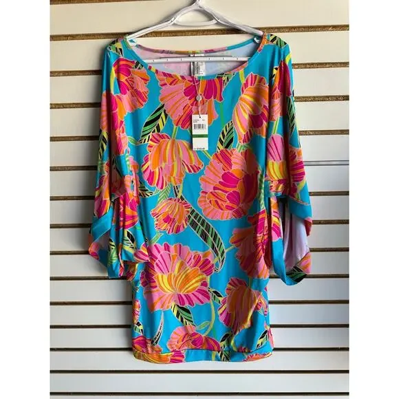NWT Trina Turk Poppy Tunic Cover Up Top L Floral Beach Pool