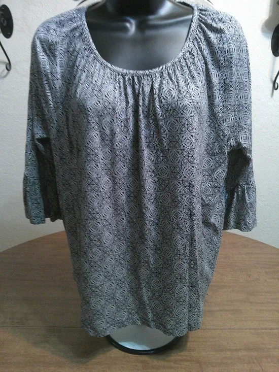 MICHAEL KORS BLACK WHITE 3/4 RUFFLE SLEEVE BOHO PULL OVER BLOUSE