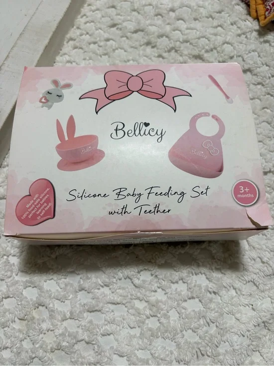 Pink Silicone Baby Feeding Set with Teether
