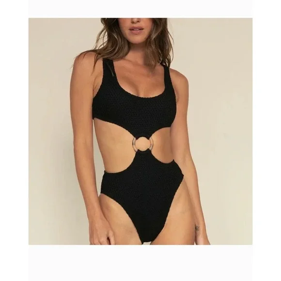 Montce Crochet Ky One Piece‎ Swimsuit Women XS Black Resort Beach Vacation