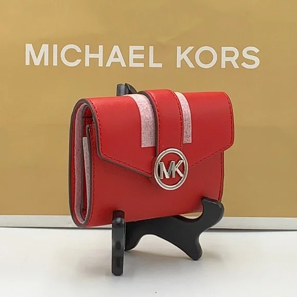 MICHAEL KORS Carmen Medium Faux Leather Wallet BRIGHT RED COLOR