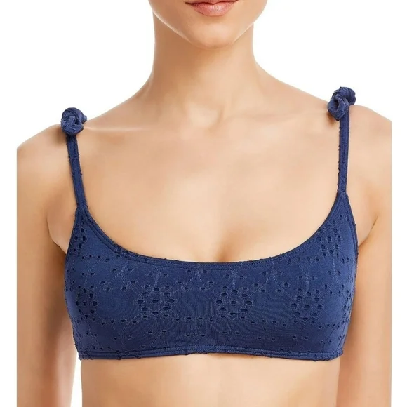 Aqua Blue Textured Bikini Top, Xsmall