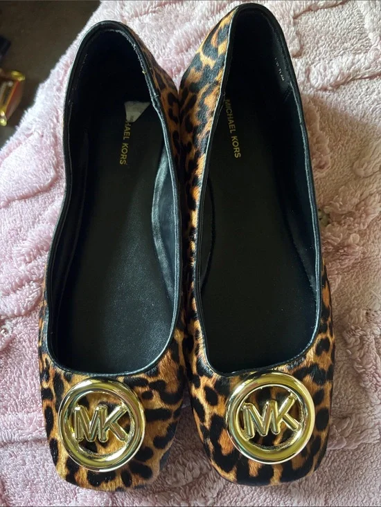 Michael Kors Leopard-Print Flats with Gold MK Medallion