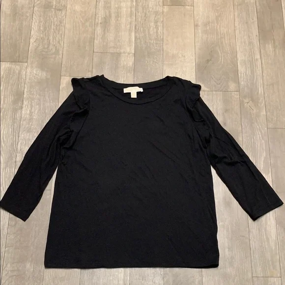 Womens Michael Kors Ruffled Sleeve‎ Crewneck Minimalist Top Shirt