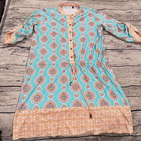 Cabana Life Blue and Orange Tunic / Dress / Cover Up, Swim Material; Size Large