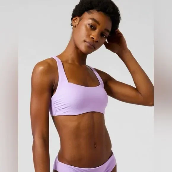 ATHLETA Square Neck Bra Cup Bikini Top Lavender Sz 40D NWT