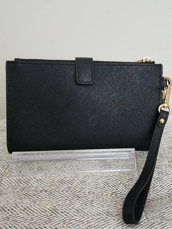 NWT MICHAEL KORS Black Double-Zip Leather Wristlet Fits Phone
