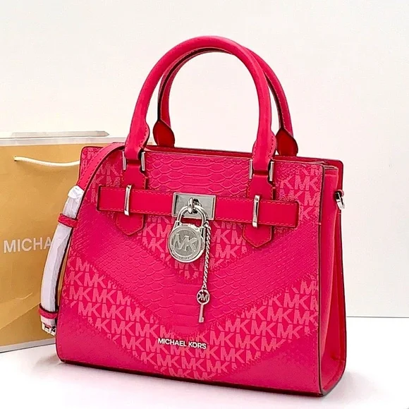 Michael Kors Hamilton Small Satchel Shoulder Crossbody Bag  Electric Pink Multi