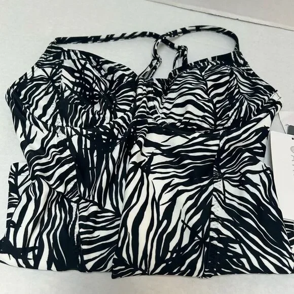 Athleta NWT Palms Kaimana Tankini Frond Black‎ & White size 32D/DD