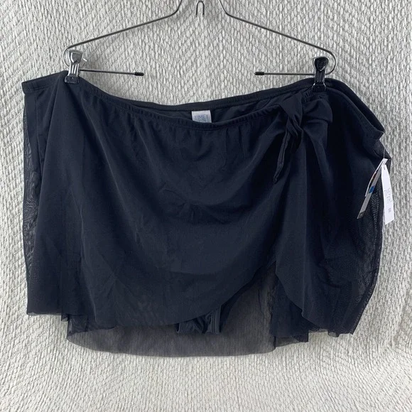 NWT Time and Tru Womens‎ Mesh Swim Suit Skirt Black Bottom 3X (24W-26W) Side Tie