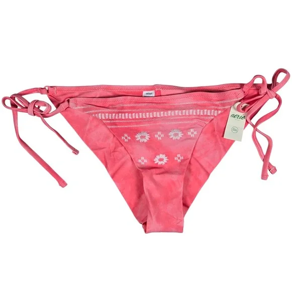 Aerie Cheekier Bikini Bottoms Coral Tie‎ Dye Floral Embroidered Size M