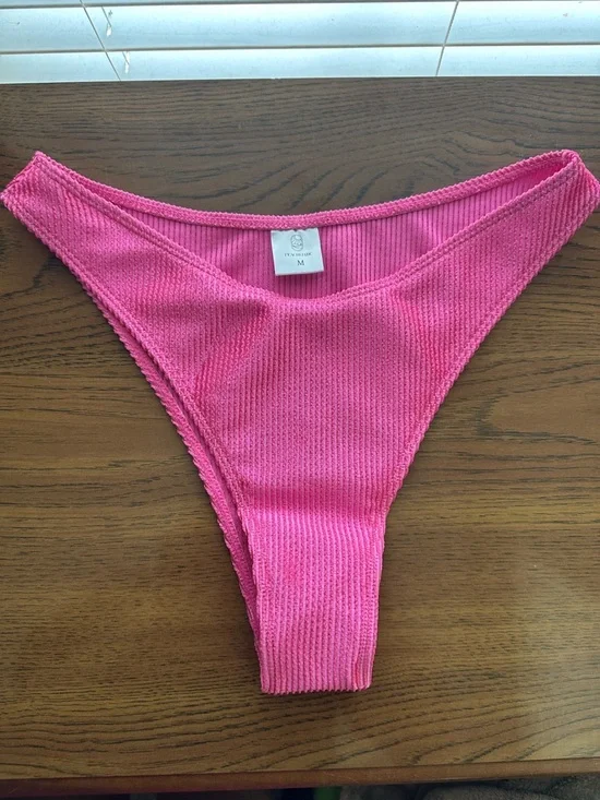 Peachmade Hot Pink Ribbed High Cut Bikini Bottoms Size M NWOT