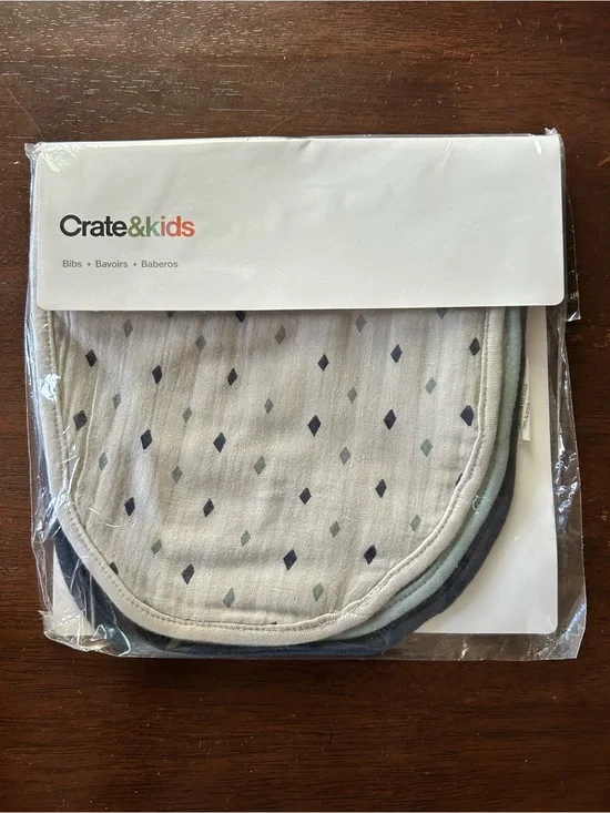 Crate&Barrel kids Neutral Dot Muslin Bib Set - Gray, Navy, Mint