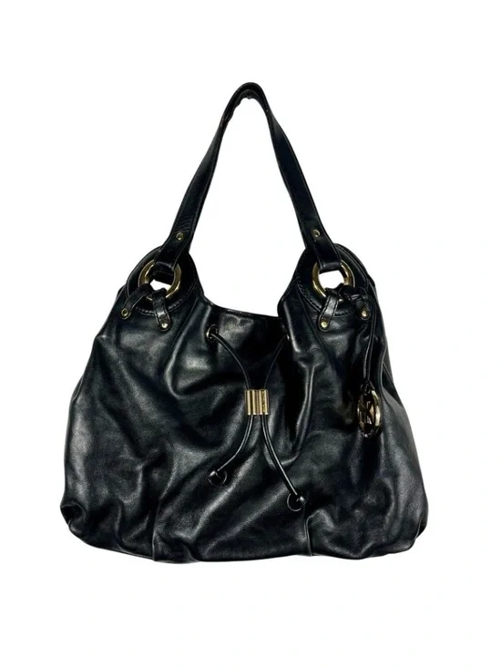 Michael Kors Ludlow Black Leather Hobo Shoulder Bag Gold Hardware Y2K