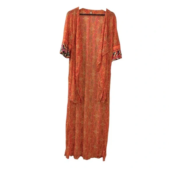 MAAJI Swim Coverup Pink Multi Medium Mix Media Short Sleeve Long Length Beach