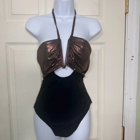 NWT Cupshe 1 Piece Halter Golden Cutout Swimsuit Size M‎