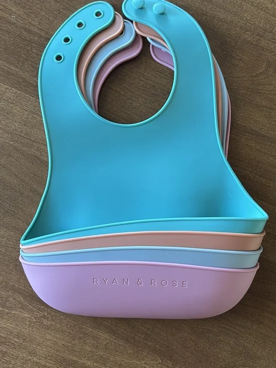 Ryan & Rose Silicone Bib Set for Babies/Kids - Blue, Pink, Peach, Lilac