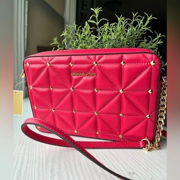 Michael Kors Jet Set Large Quilted Studded Leather Crossbody Bag NWT