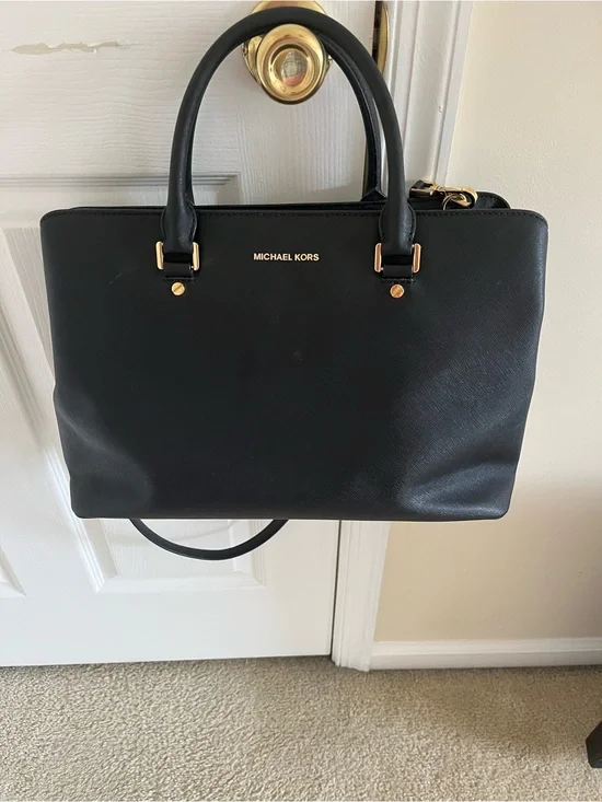 Michael Kors Black Saffiano Leather Tote with Gold Hardware