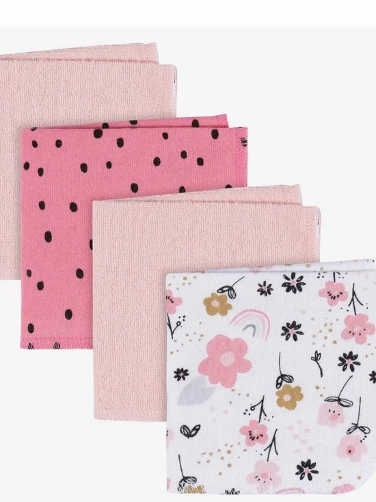 Gerber Pink Floral & Polka Dot Baby Washcloths - Pink, White, Gold