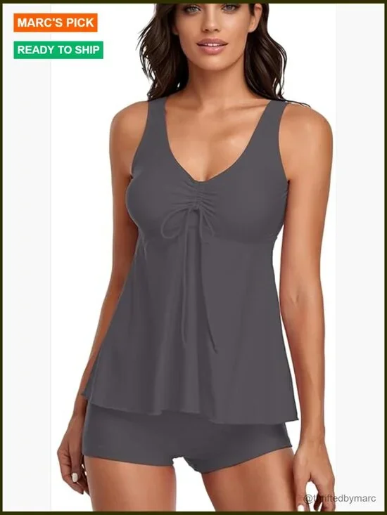 Women's Two Piece Tankini Set with Boyshorts - Size Small